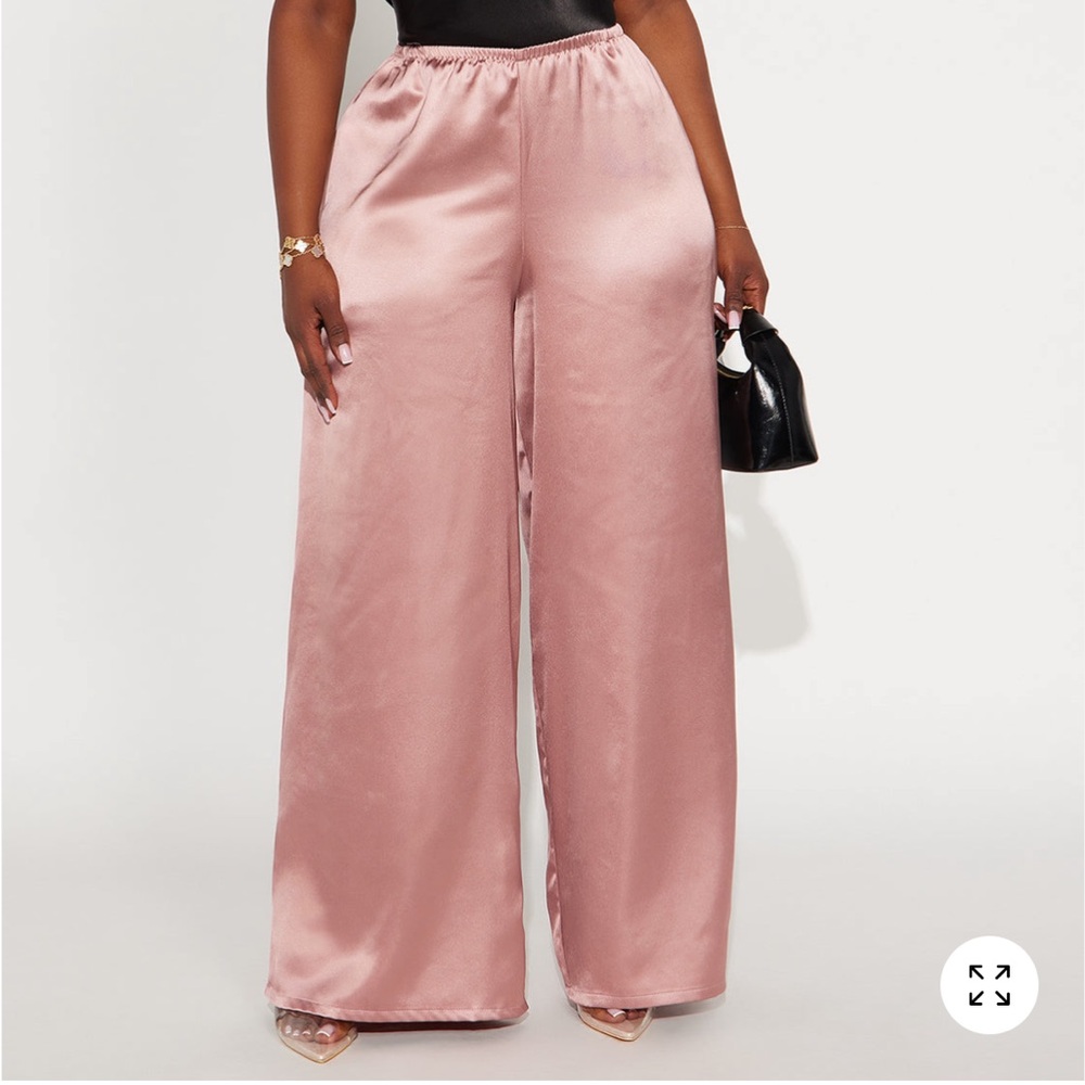 Elegant Pink Satin Wide-Leg Pants NWT